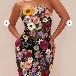 LUXE Fashion Nova Kelli Floral Embroidered Midi Dress Strapless